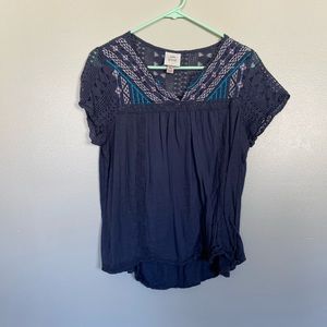 Knox Rose Tribal Embroidered Top L